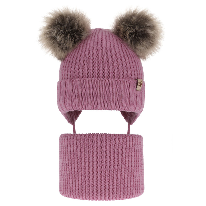 Girl's winter set: hat and tube scarf grey made of 100% extra fine merino wool Silvia