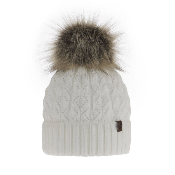 Woman's winter hat white Katty with pompom