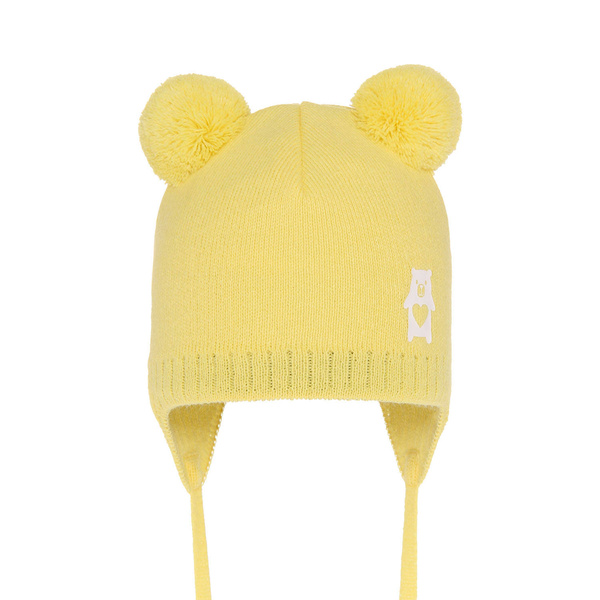 Boy's spring/ autumn hat yellow Barney with two pompom