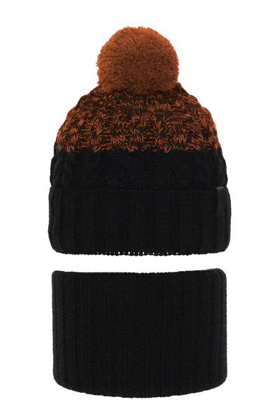 Boy's winter set: hat and tube scarf black Travis with pompom