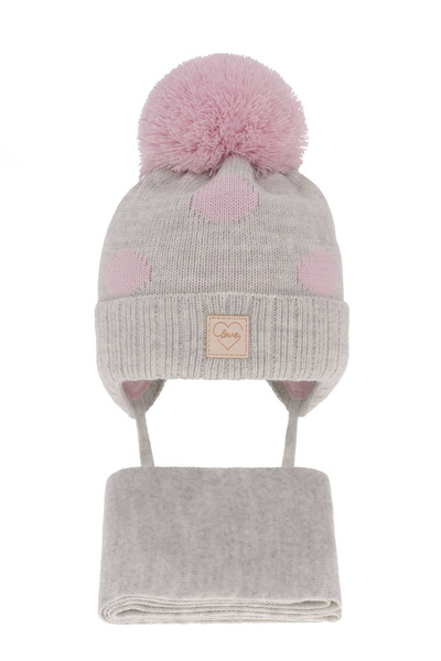 Girl's winter set: hat and scarf grey with pompom Agostina