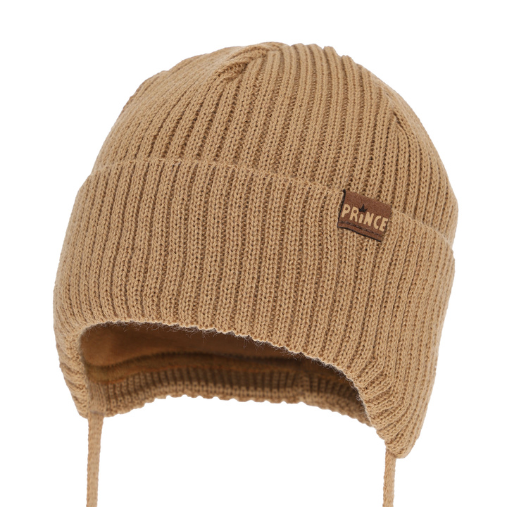 Boy's winter hat, with ears, with merino wool, camel, Puser
