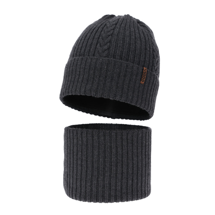Boy's winter set: hat and tube scarf grey 100% extra finemerino wool Wilson