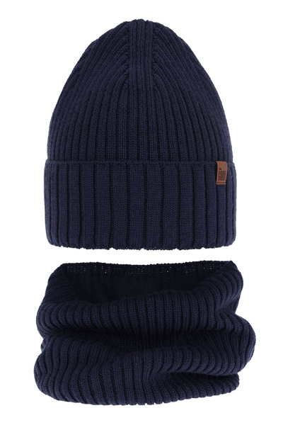 Boy's winter set: hat and tube scarf navy blue merino wool Metis