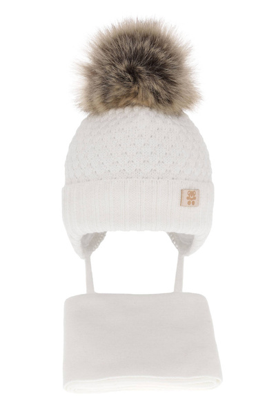 Boys winter set hat and scarf white with pompom Norberto