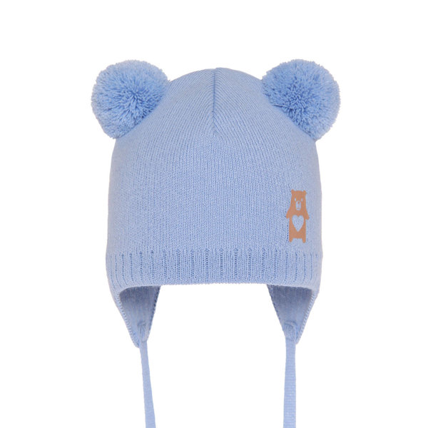 Boy's spring/ autumn hat blue Barney with two pompom