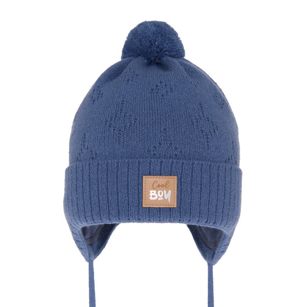 Boy's spring/ autumn hat blue Farel with pompom