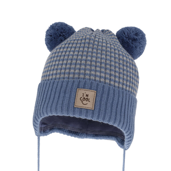 Boy's spring/ autumn hat blue with two pompom Laurent