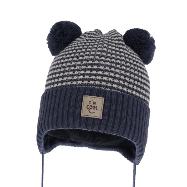 Boy's spring/ autumn hat blue with two pompom Laurent