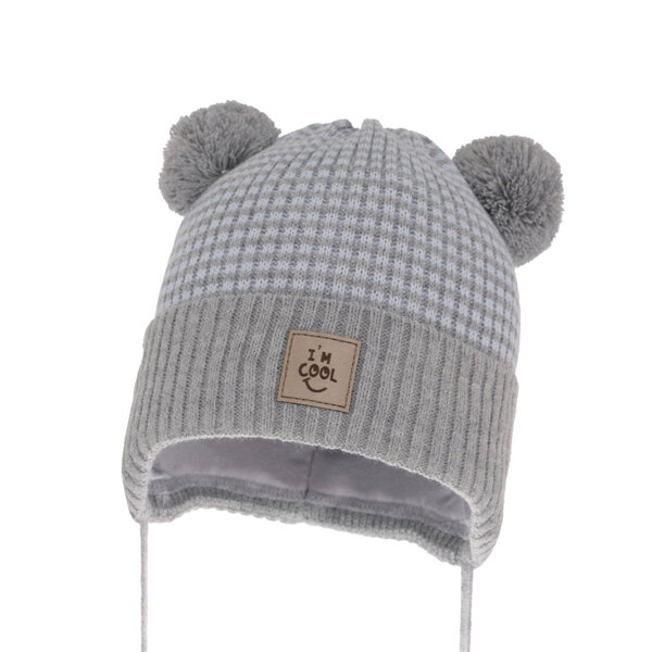 Boy's spring/ autumn hat grey with two pompom Laurent