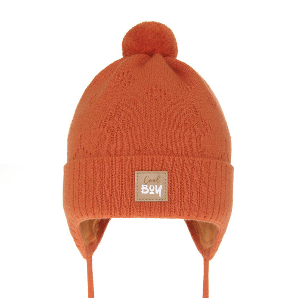 Boy's spring/ autumn hat orange Farel with pompom