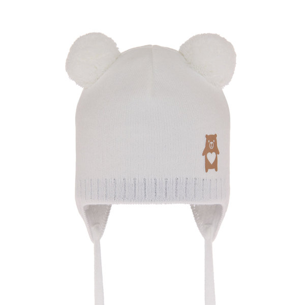 Boy's spring/ autumn hat white Barney with two pompom