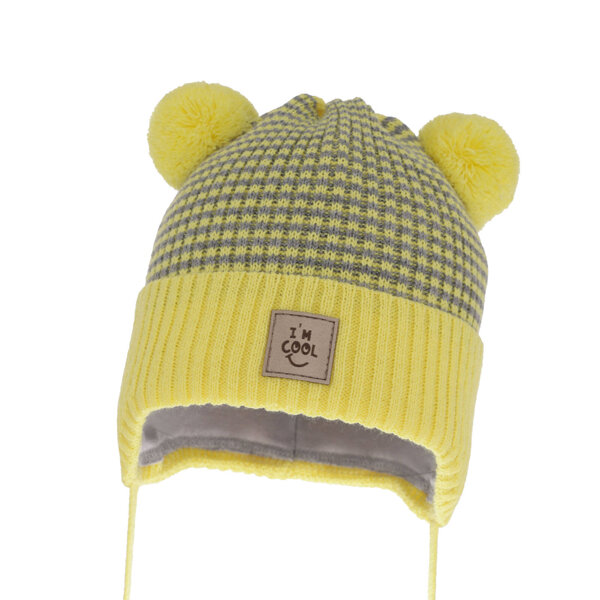 Boy's spring/ autumn hat yellow with two pompom Laurent