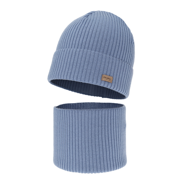 Boy's spring/ autumn set: hat and tube scarf blue 100% extra finemerino wool Intro