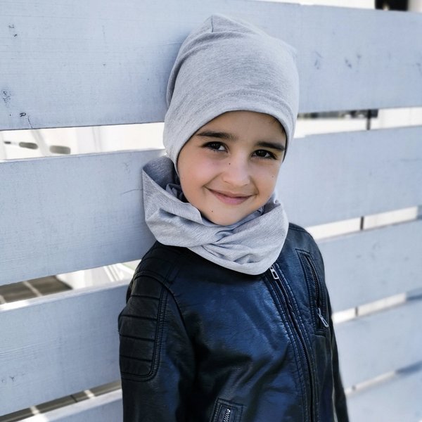 Boy's spring/ autumn set: hat and tube scarf grey Hazel