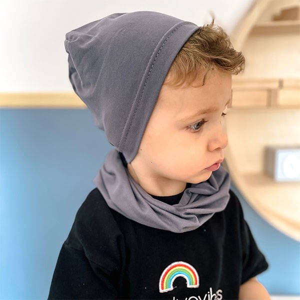 Boy's spring/ autumn set: hat and tube scarf grey Hazel