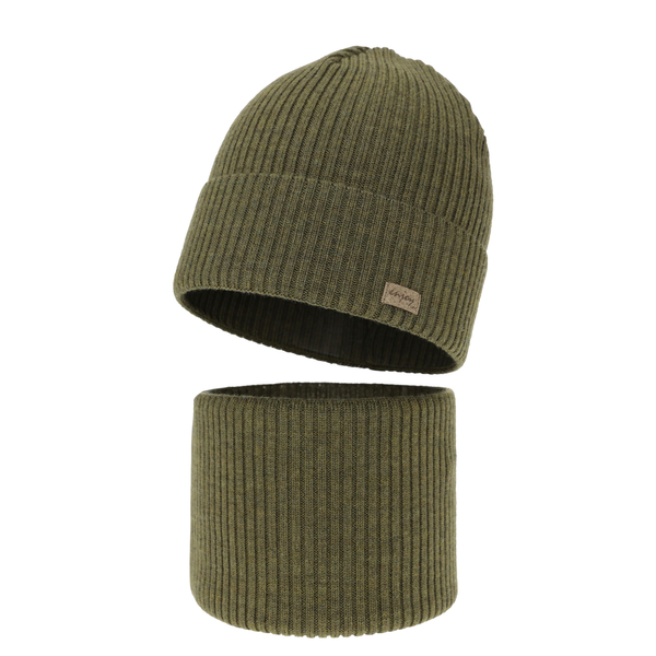 Boy's spring/ autumn set: hat and tube scarf khaki 100% extra finemerino wool Intro