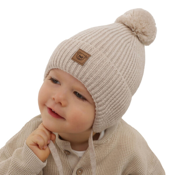 Boy's winter hat beige 100% extra fine merino wool Tofik