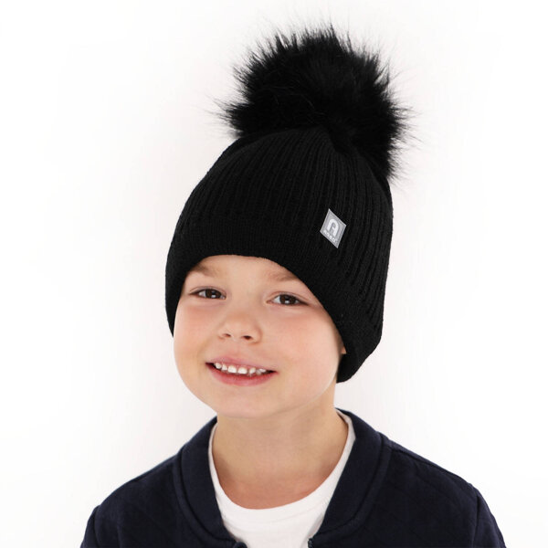 Boy's winter hat black Emilian with pompom