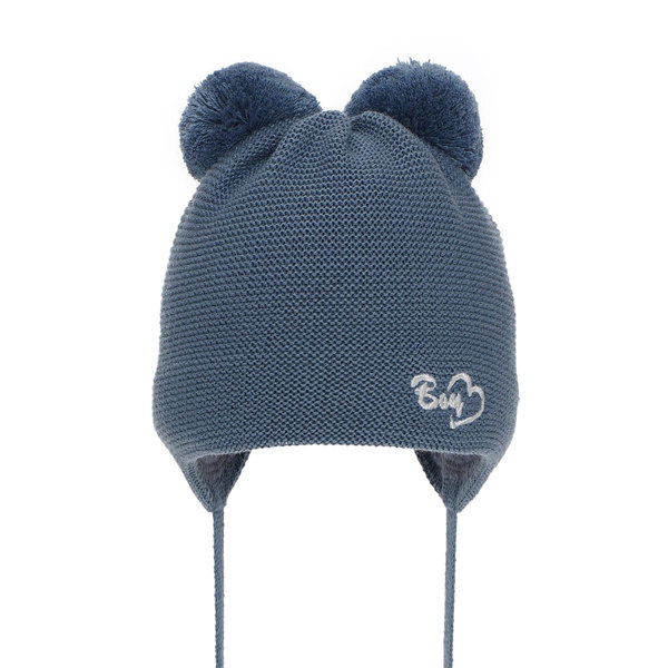 Boy's winter hat blue Ting with two pompom