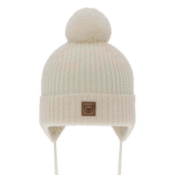 Boy's winter hat ecru 100% extra fine merino wool, lined with wool fleece Tofik