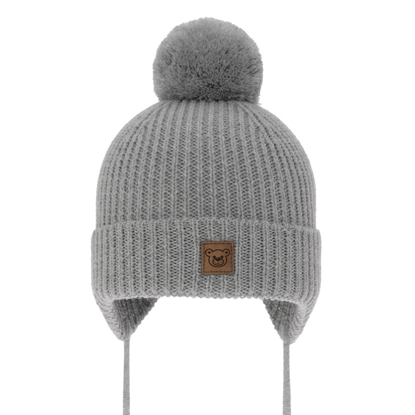 Boy's winter hat grey 100% extra fine merino wool, lined with wool fleece Tofik