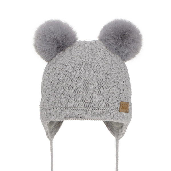 Boy's winter hat grey Enzo with two pompom