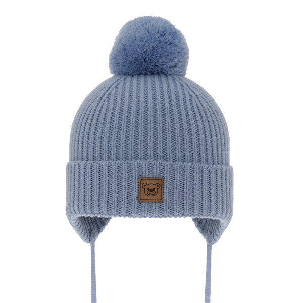 Boy's winter hat light blue 100% extra fine merino wool, lined with wool fleece Tofik