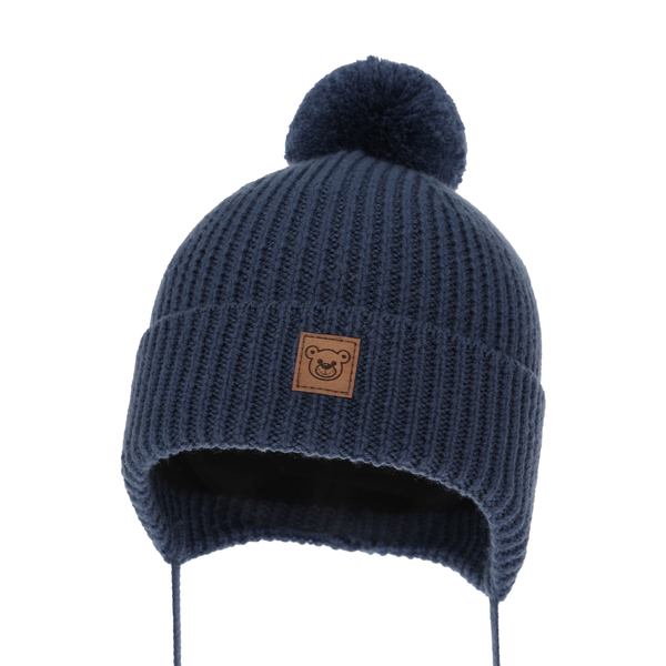 Boy's winter hat navy blue 100% extra fine merino wool, lined with wool fleece Tacco