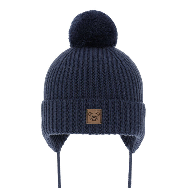 Boy's winter hat navy blue 100% extra fine merino wool, lined with wool fleece Tofik