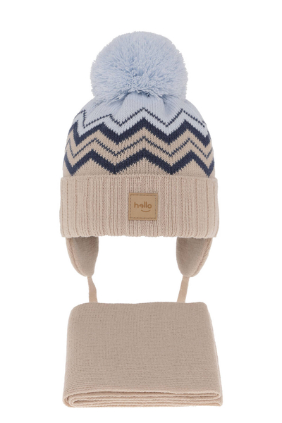 Boy's winter set: hat and scarf beige with pompom Marcus