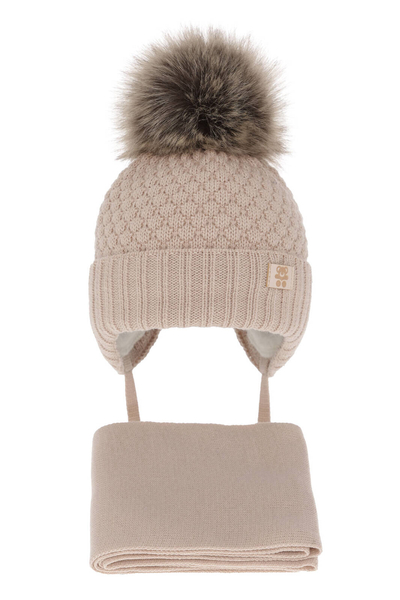 Boys winter set hat and scarf beige with pompom Norberto