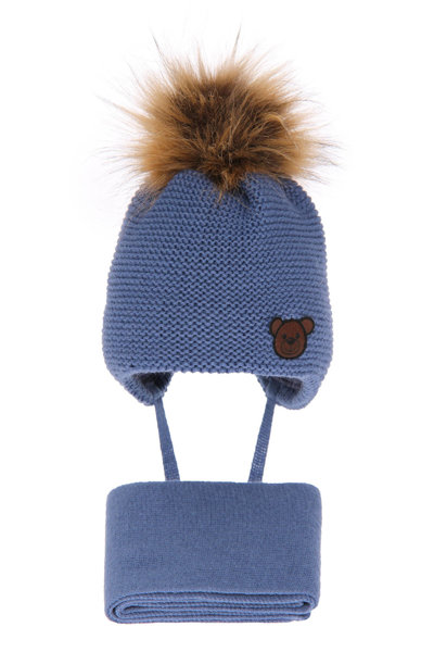 Boy's winter set: hat and scarf blue Banksi with pompom