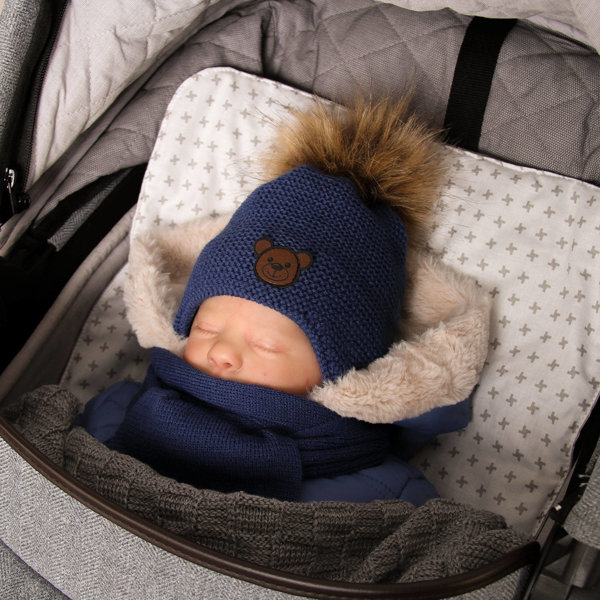 Boy's winter set: hat and scarf blue Banksi with pompom