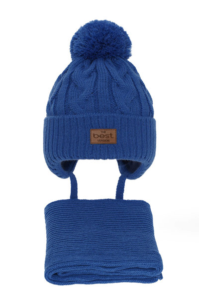 Boy's winter set: hat and scarf blue Remix with pompom