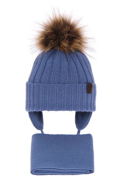 Boy's winter set: hat and scarf blue Wiko with pompom