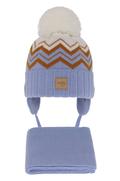 Boy's winter set: hat and scarf blue with pompom Marcus