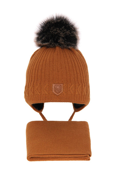 Boy's winter set: hat and scarf brown Radison with pompom