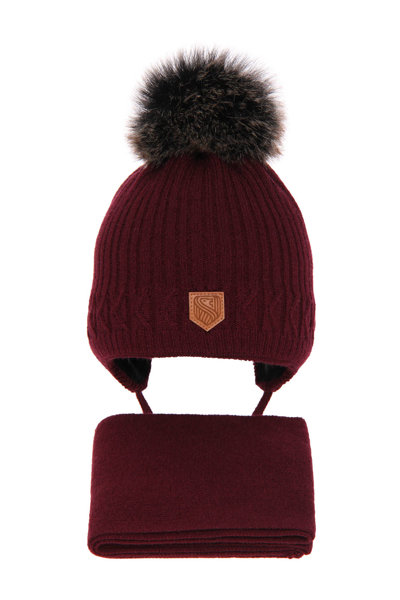 Boy's winter set: hat and scarf burgund Radison with pompom