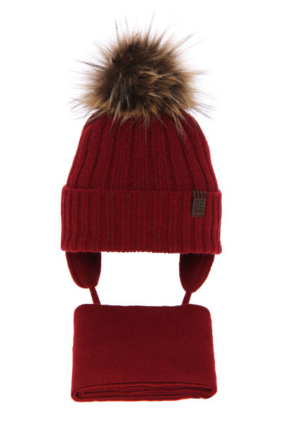 Boy's winter set: hat and scarf burgund Wiko with pompom