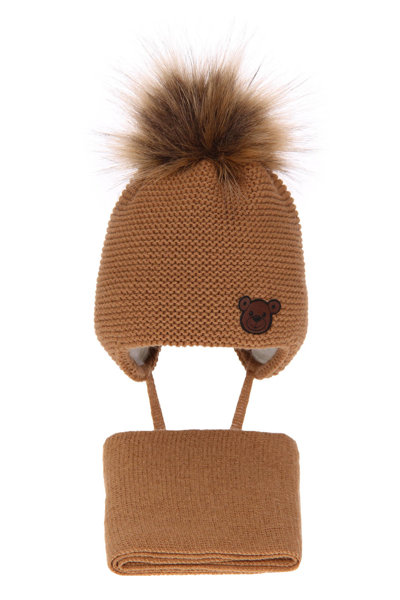 Boy's winter set: hat and scarf camel Banksi with pompom