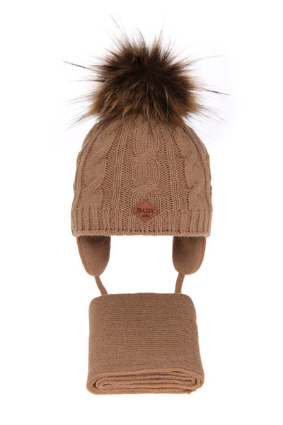 Boy's winter set: hat and scarf camel Minor with pompom