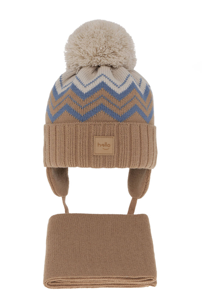 Boy's winter set: hat and scarf camel with pompom Marcus