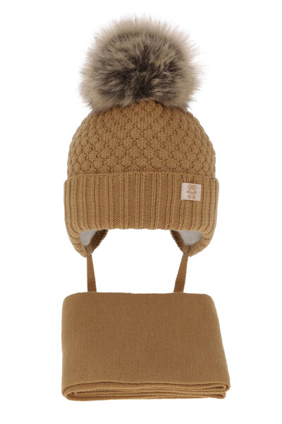 Boys winter set hat and scarf camel with pompom Norberto