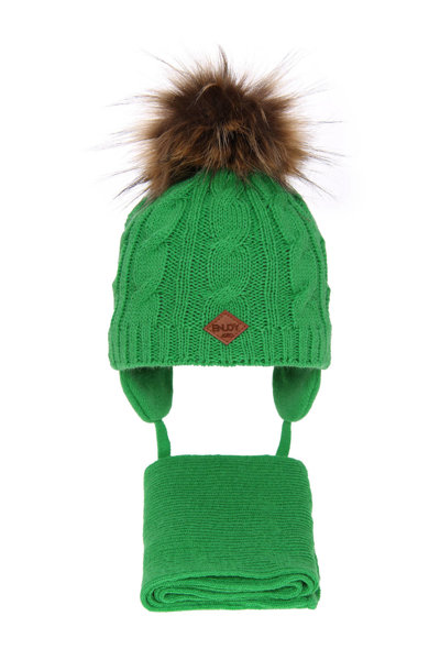 Boy's winter set: hat and scarf green Minor with pompom