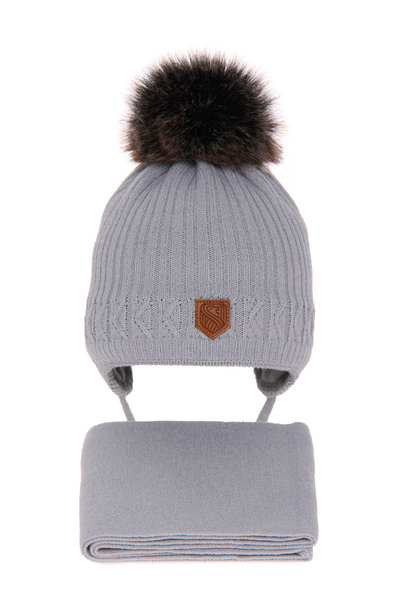 Boy's winter set: hat and scarf grey Radison with pompom