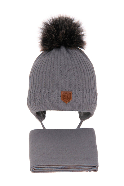 Boy's winter set: hat and scarf grey Radison with pompom