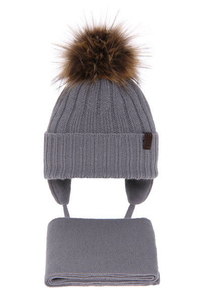 Boy's winter set: hat and scarf grey Wiko with pompom