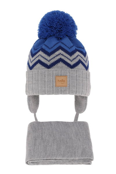 Boy's winter set: hat and scarf grey with pompom Marcus