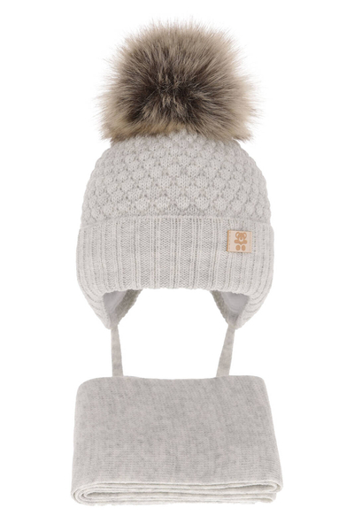 Boys winter set hat and scarf grey with pompom Norberto